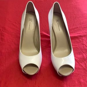 White PanLeather 2” Peep Toe Heels